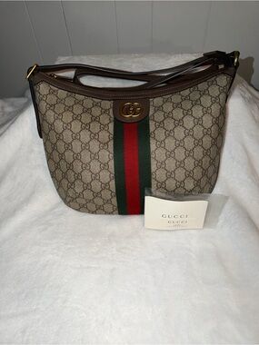 Gucci Ophidia GG Small Shoulder Bag- Half Moon Hobo Bag- 598125- Canvas